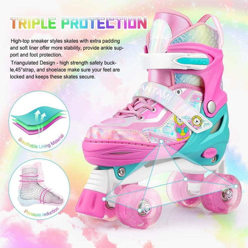 CANTAMI Roller Skates for Kids Girls Boys 4 Size Adjustable Kids Roller Skates with Wheels Light up for Children, Teens, Beginner & Advance, Indoor Outdoor - Image 4